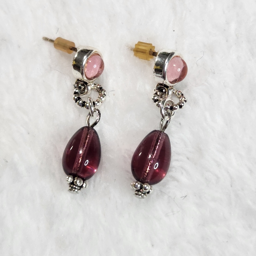 Vintage 70s Carolee Purple Stone Silver Drop Minimalist Earrings